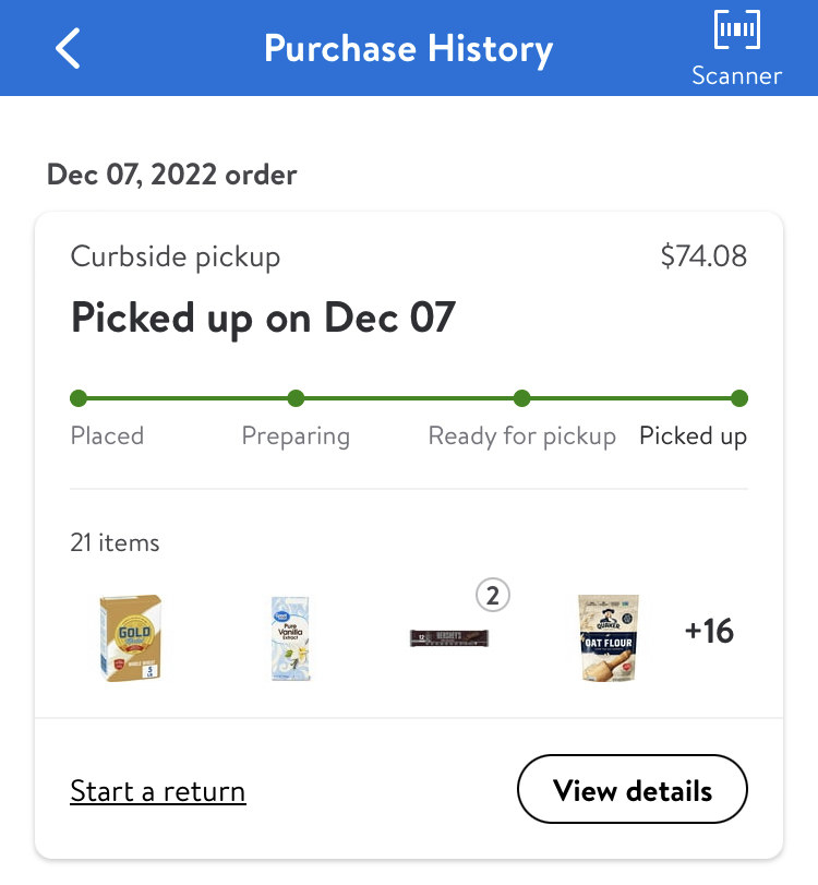 screenshot of the grocery order online