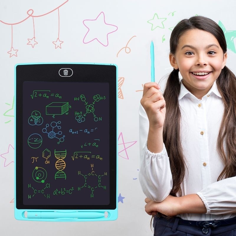 kid with LCD writing tablet