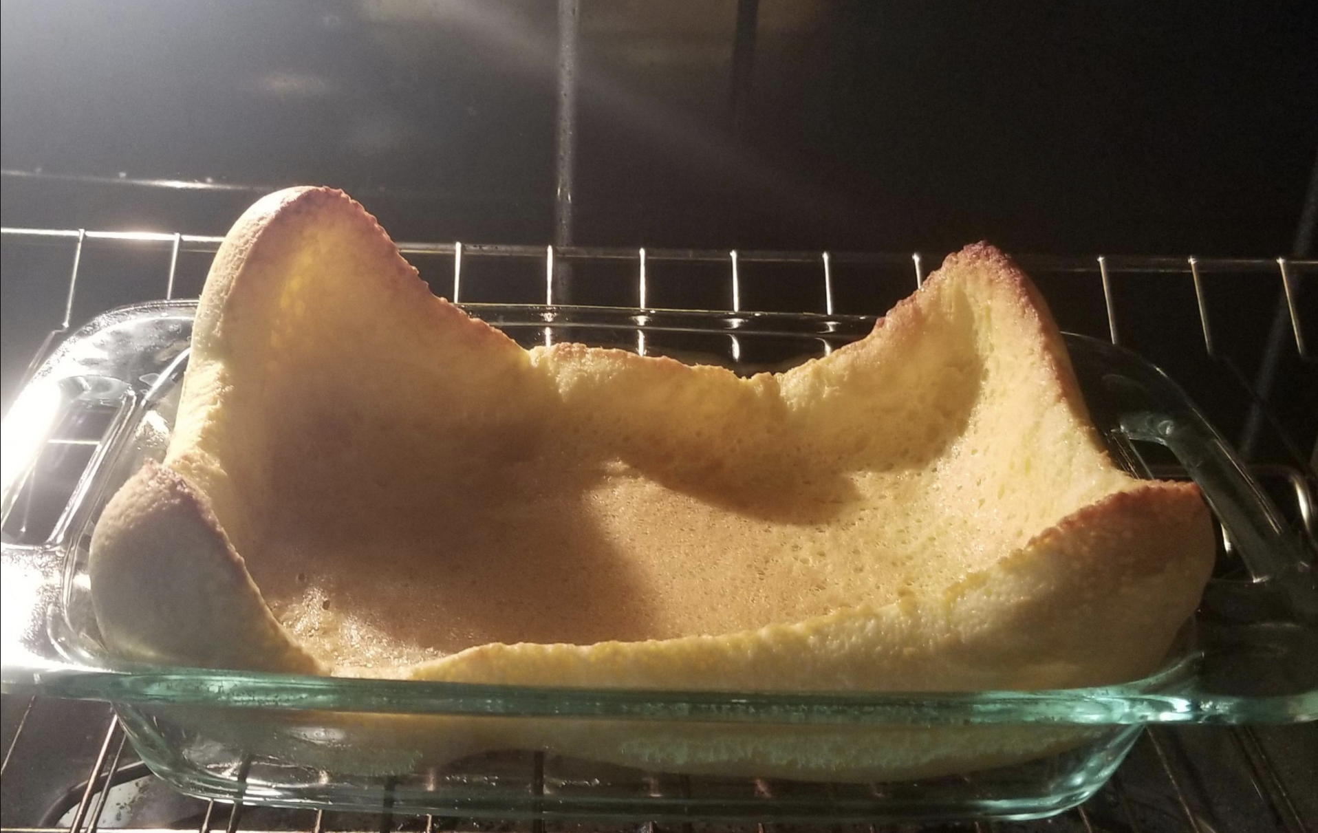 Cake with rising sides in an oven