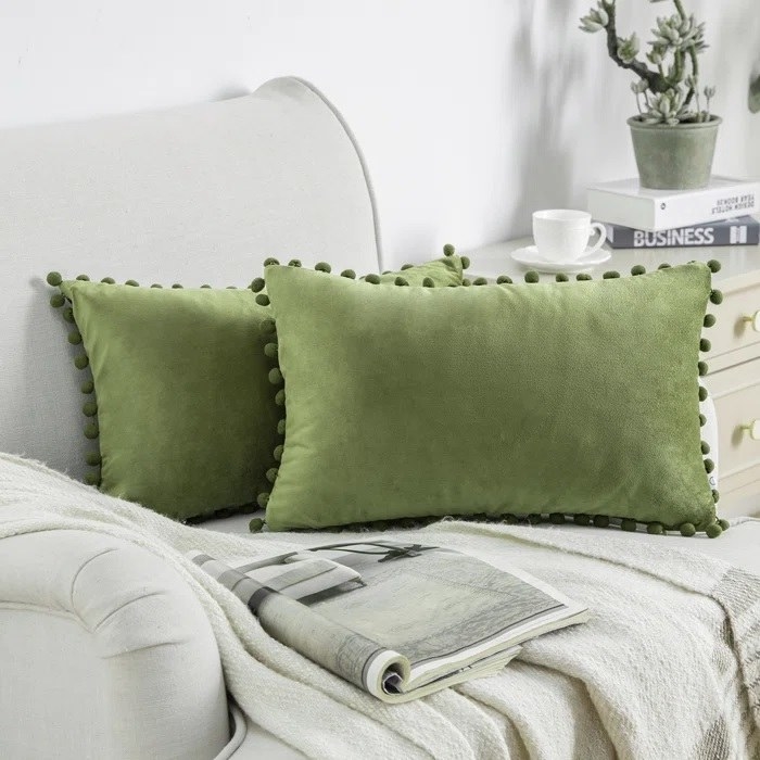 Two pillows in the light green color 
