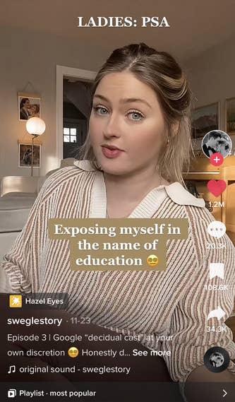 Madi talking with text overlaid that says ladies PSA exposing myself in the name of education