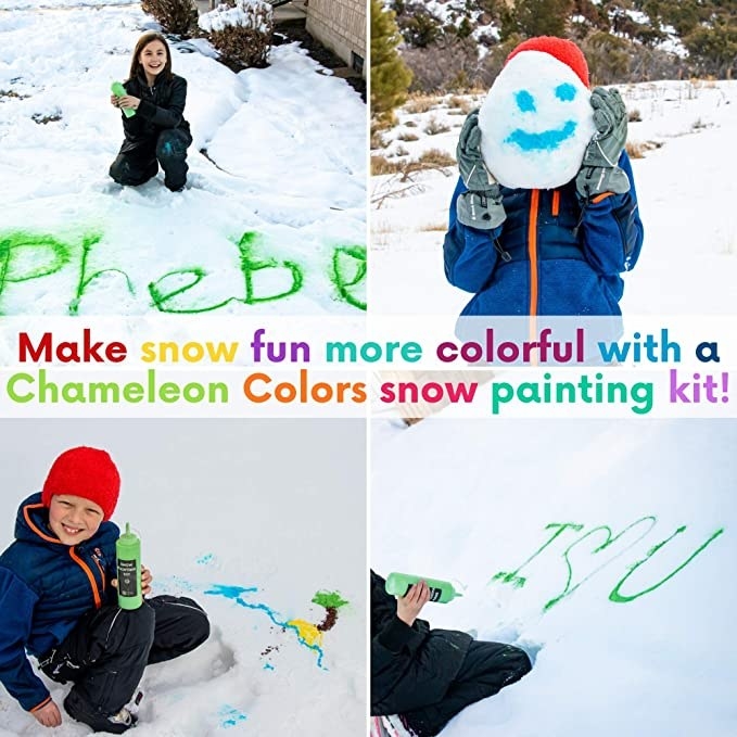 Kids playing in snow with painting kit