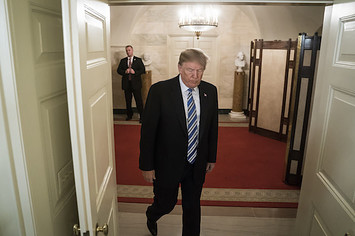 President Donald Trump arrives to deliver a statement on the mass shooting.