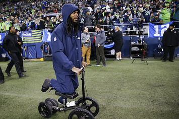 Richard Sherman wheels around the sidelines before the game against the Philadelphia Eagles.