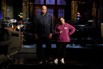 Episode 1739 Charles Barkley with Aidy Bryant during a promo