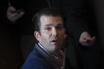 Donald Trump Jr. answers questions from reporters.
