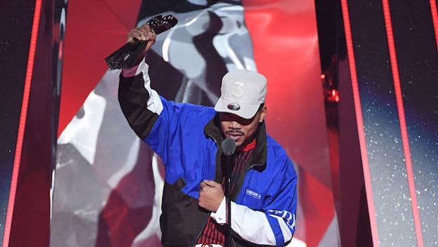 Pharrell Williams announced Chance the Rapper's award win during the 2018 iHeartRadio Music Awards.