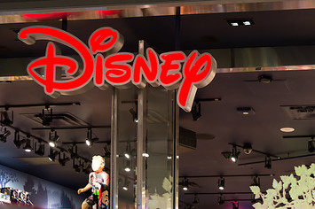 Disney signage inside a shopping mall.