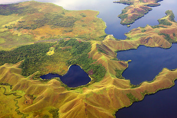 Aerial view of portion of Lake Sentani.