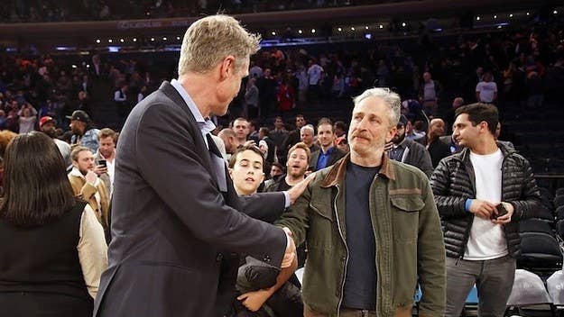 Jon Stewart couldn't believe his eyes when JaVale McGee knocked down a tough jumper.