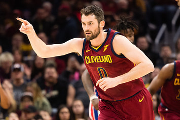 Kevin Love during a game against the Pistons.