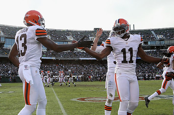 Mohamed Massaquoi and Josh Gordon during a game against the Raiders.