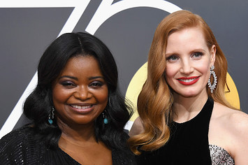 Octavia Spencer (L) and Jessica Chastain arrive to the 75th Annual Golden Globe Awards