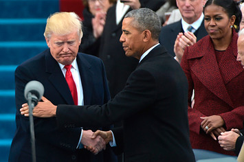 Barack Obama greets Donald Trump