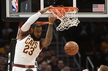 LeBron James dunks against the Indiana Pacers on January 26, 2018.