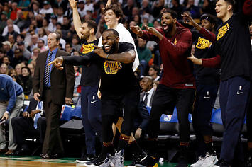 LeBron James and the Cavs bench.
