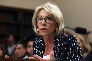 U.S. Secretary of Education Betsy DeVos testifying during a hearing.