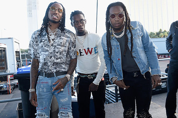 Quavo, Offset and Takeoff of Migos backstage during the Daytime Village.