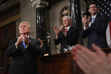 Donald Trump clapping for himself at his first State of the Union.