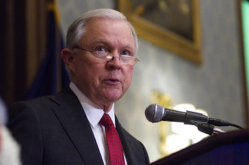 Jeff Sessions delivers remarks in the Lincoln Hall of Union League of Philadelphia.