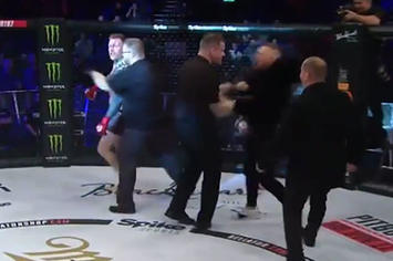 Conor McGregor (sort of) loses it at a ref during a post fight celebration.