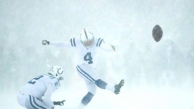 The snow during the Colts/Bills game on Sunday may prevent Adam Vinatieri from collecting a $500,000 bonus at the end of the NFL season.