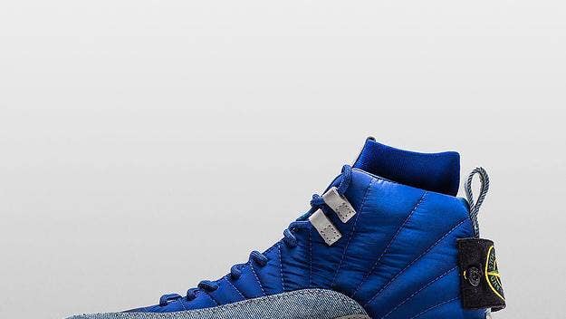 The Shoe Surgeon used material from Stone Island jackets on this custom Air Jordan 12 for rapper Drake.