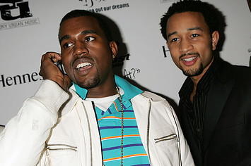 Kanye with John Legend at the Good Music label launch back in 2005