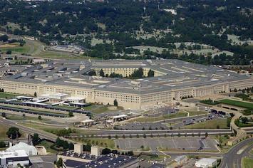 The Pentagon is seen from the air over Washington, DC