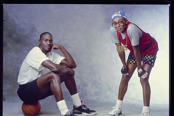 Michael Jordan and Spike Lee on the set of their first Nike commercial shoot.