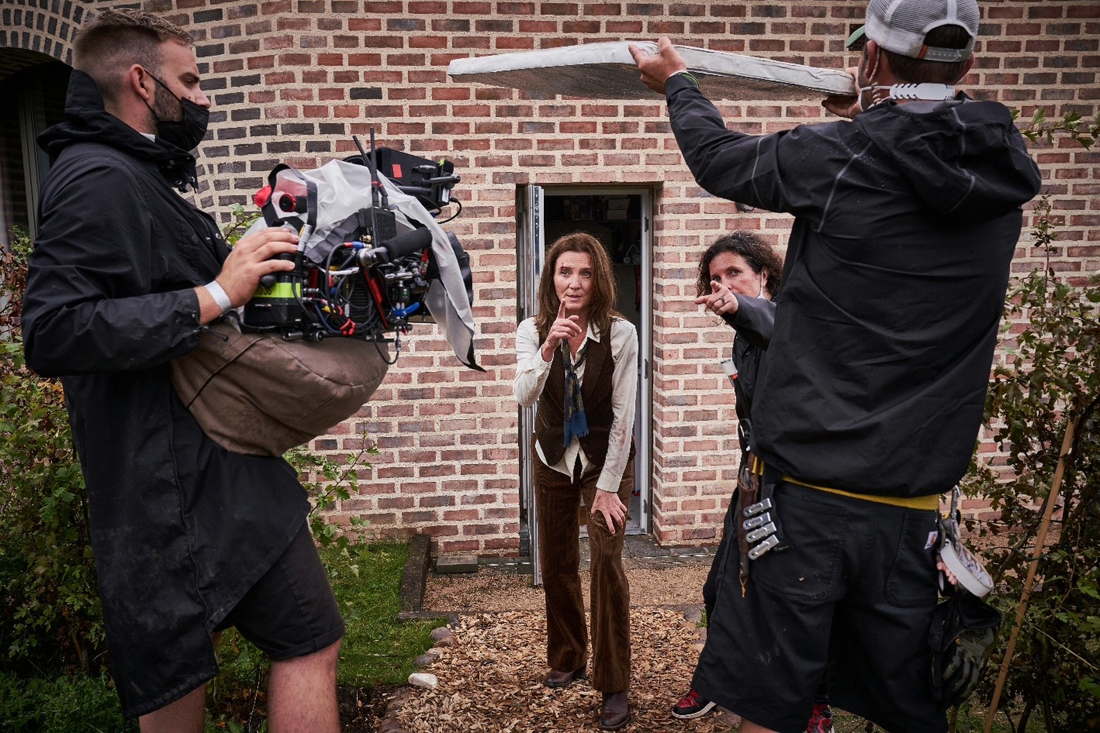 The crew of &quot;Gangs of London&quot; prepares for a complicated shot with Michelle Fairley