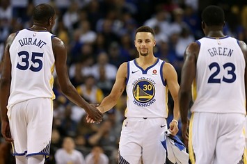 Warriors players during their first game of the season against the Rockets.