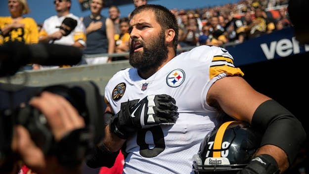 Steelers offensive lineman Alejandro Villanueva says he's "embarrassed" for standing during the national anthem.