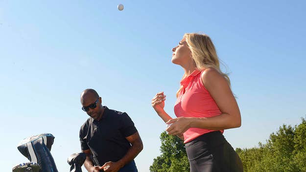 Complex linked with reporter Melanie Collins and ex-NFLer Torry Holt on the golf course to discuss her success in a male-dominated field and his HOF dreams