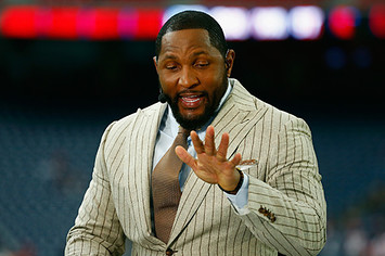 Ray Lewis is seen on the ESPN set