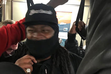 Marshawn Lynch rides the BART home after a Raiders game.