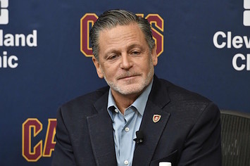 Cleveland Cavaliers owner Dan Gilbert speaks to reporters during a press conference.