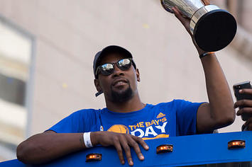 Kevin Durant at the Warriors victory parade.