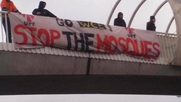 The bizarre banner appeared over the Kwinana Freeway on Wednesday morning. 