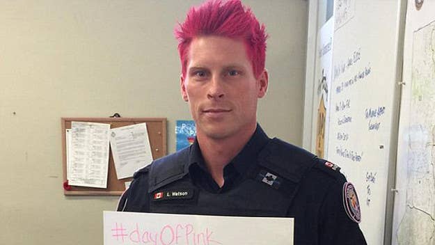 A Toronto Police Officer will keep his hair pink all week in an effort to stop bullying.