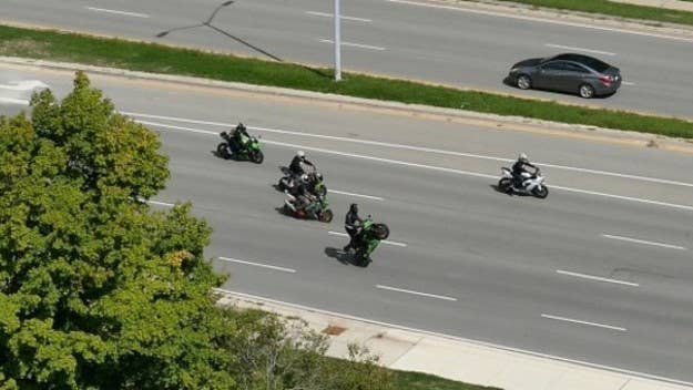 This is what 100 motorcylces on the road looks like.
