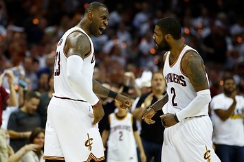LeBron James yells at Kyrie Irving.