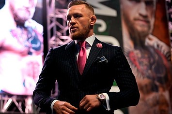 Conor McGregor at his first press conference with Floyd Mayweather.