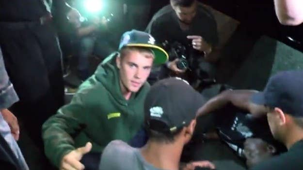 Justin Bieber accidentally hit a paparazzo with his pickup truck in Los Angeles on Wednesday night.