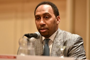 Stephen A. Smith speaks on a panel.