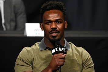 Jon Jones appears at a UFC press conference.