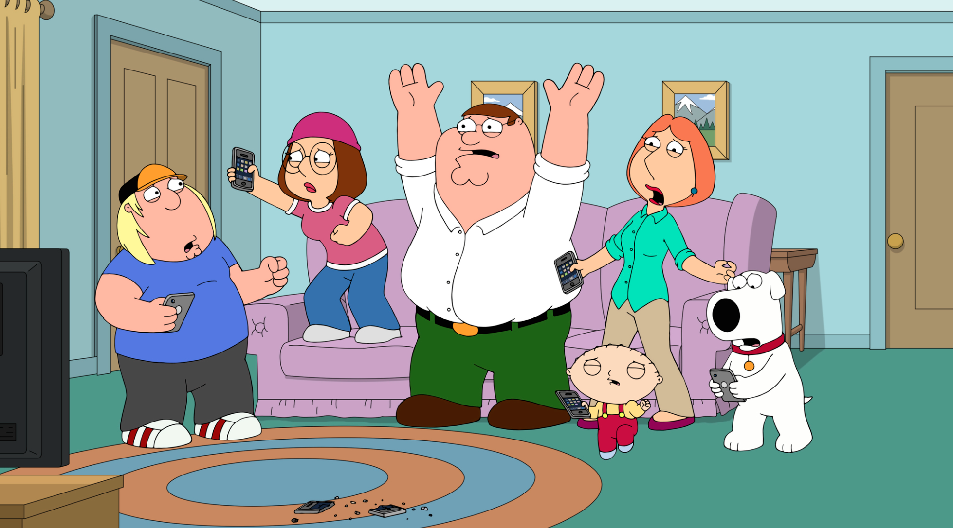 The Griffin Family from Family Guy in their Living Room