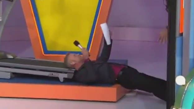 The "Price Is Right" announcer absolutely ate it on TV this morning as he tried to run backwards on a treadmill.