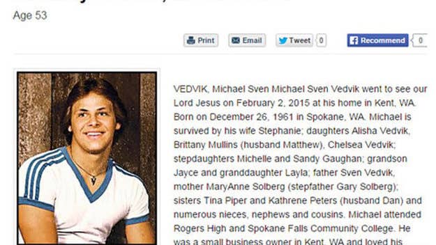 A Seattle Seahawks fan has "a lousy play call" jokingly listed as his cause of death.