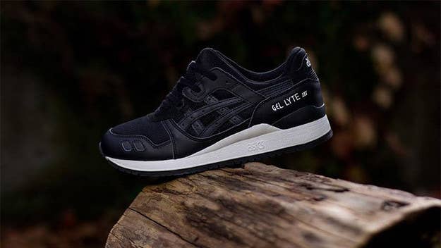 A look at the upcoming ASICS "Black" pack, featuring the Gel Lyte III, Gel Saga, and GT-II sneakers.